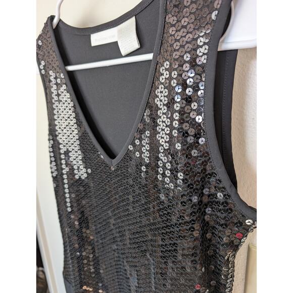 Vintage-Inspired Worthington Black Sequin Tank Top | Glam Party Sleeveless... - Picture 3 of 7